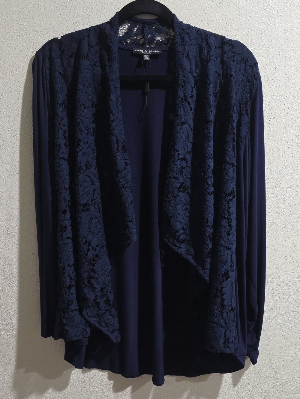 NWOT Cable & Gauge Lightweight Rayon Cardigan With Lace Waterfall Front